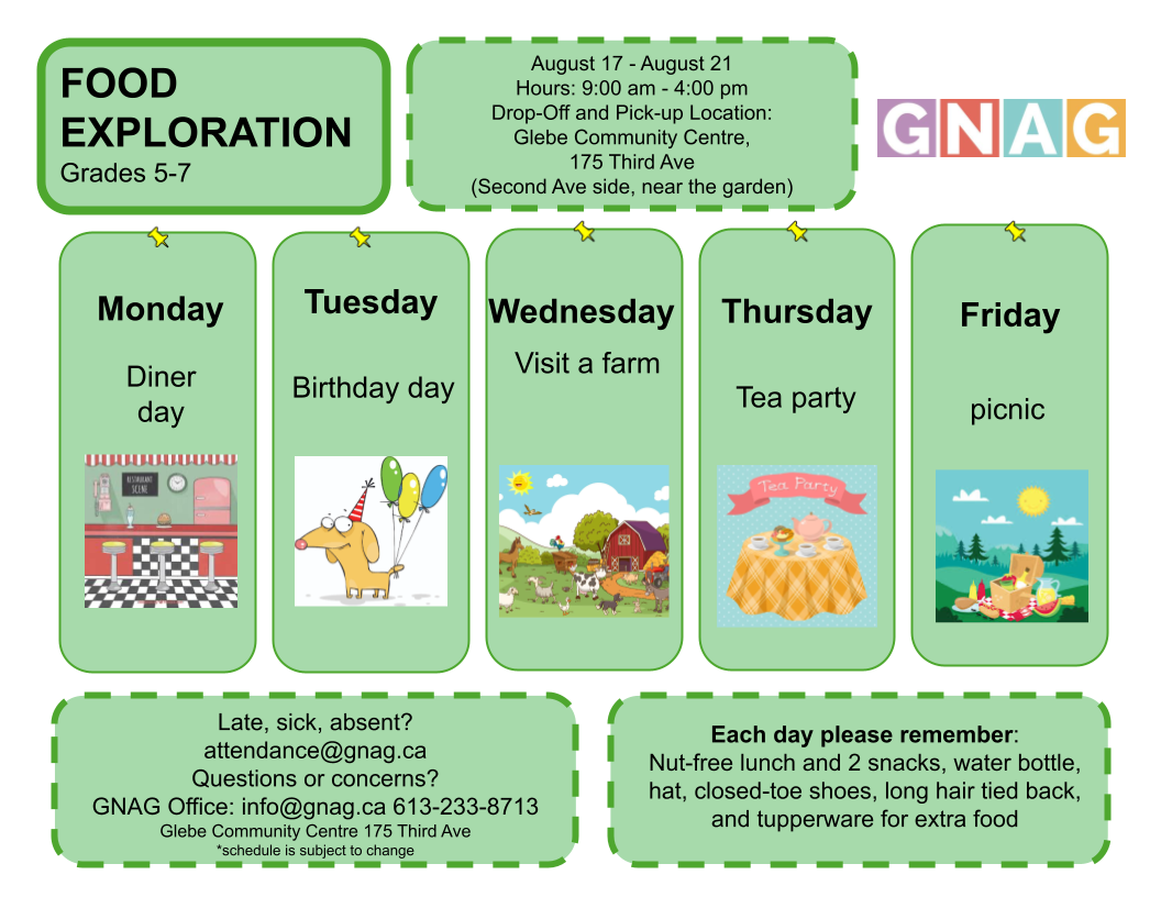 Wk 8 Food Exploration Daily Schedule Summer 2026
